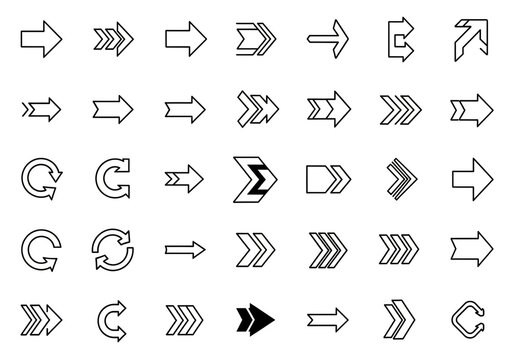 Collection of hand-drawn arrow icons and symbols in a variety of styles and directions