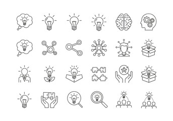 Collection of hand-drawn icons representing innovation ideas and business solutions