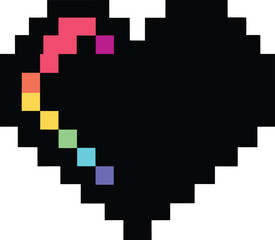 Pixel Art Heart with Rainbow Gradient Outline