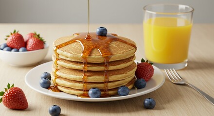 AI Generated Pancake Stack with Orange Juice