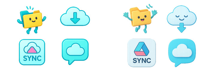 Obraz premium Folder and cloud icons with download and sync symbols. Modern 3D Icon Set