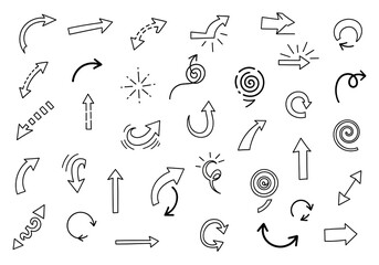 Collection of hand drawn arrow icons featuring diverse directions and styles for design projects