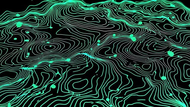 Smoothly flowing abstract black and green topographic contour map lines in 4K motion background
