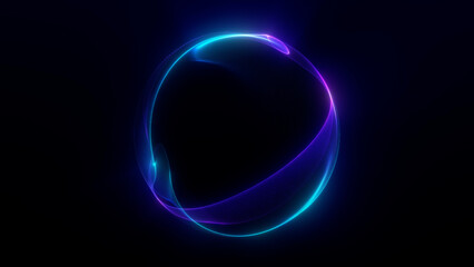 Glowing gradient sphere in blue and purple colors with smooth light flow on dark background. Futuristic abstract orb for digital design.