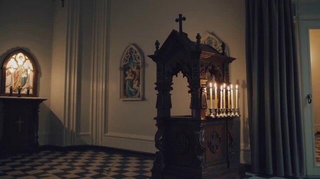 religious enclosure utilized within Christianity for the sacrament of admitting sins and seeking spiritual cleansing