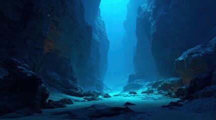 Obraz premium Underwater canyon sunlight seabed exploration