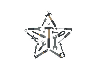 Star Shaped Arrangement of Hand Tools.