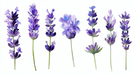 Obraz premium A collection of watercolor lavender flowers in various styles and shades of purple