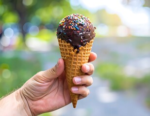 hand holding ice cream - close up - summer