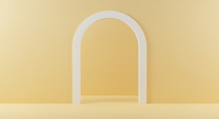 A minimalist architectural design featuring a white archway set against a yellow wall, creating a clean and modern aesthetic.