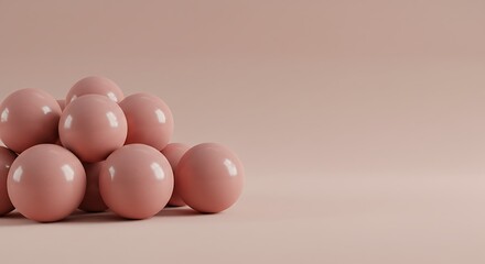 A pile of smooth, pastel pink eggs artfully arranged on a soft pink background.