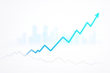 Bright blue upward trending line graph showing positive growth and success against a clean white background