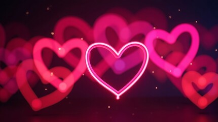 Glowing pink hearts with bokeh effect love romance