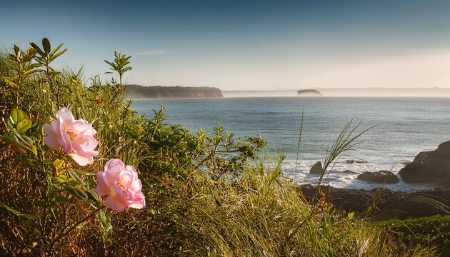 beleza natural vegetacao rosa a beira mar