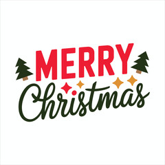 Merry Christmas Typography with Trees and Stars