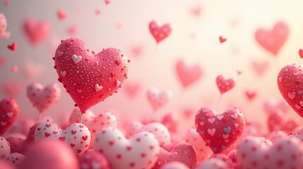 Pink and red hearts floating softly balloons love