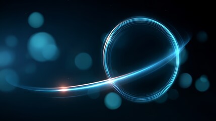 Blue circle with a red line in the middle. The circle is surrounded by blurry circles. The image has a futuristic