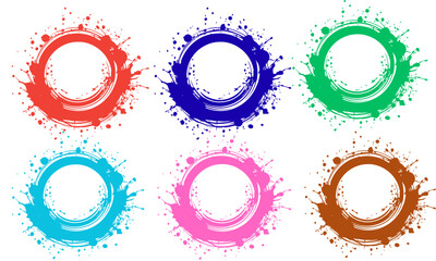 Colorful Circle Ink Splatter Vector Set  Round Paint Splash Frame Clipart