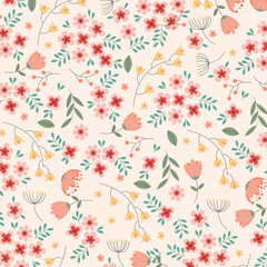 Elegant Floral Pattern with Delicate Flowers and Leaves
