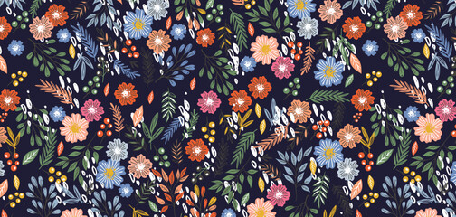 Elegant Floral Pattern with Delicate Flowers and Leaves