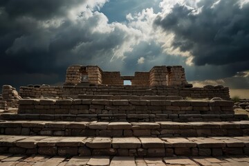 Ancient Stone Steps Leading to Dramatic Storm Clouds