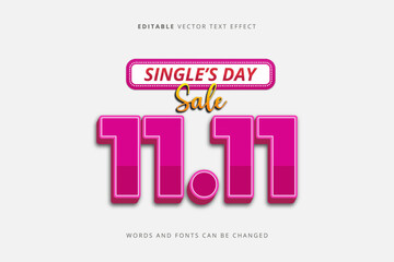 Fototapeta premium Single's Day 11.11 3D Editable Text Effect For Sale Promotion