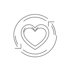 Abstract circular line art icon featuring a stylized heart symbol at its core, representing love and well-being