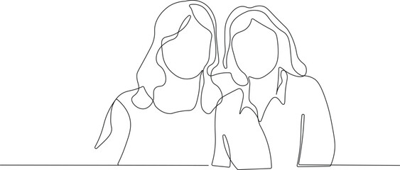 Half Body Illustration of Woman and Her Mother. Continuous One Line Art of Family Love