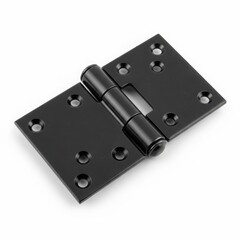 Black metal door hinge with visible pin and screw holes