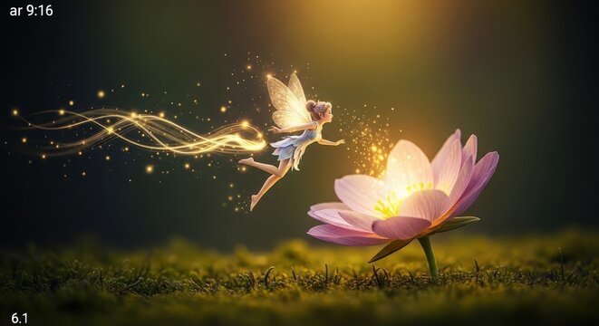 The fairy flying out of the flower cup - Powered by Adobe