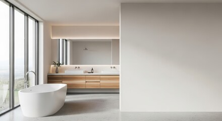 The image showcases a spacious and modern bathroom with a minimalist design.