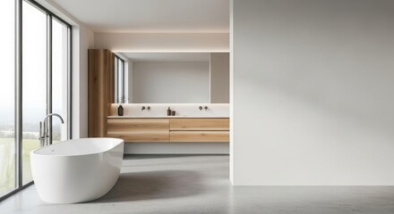 The image showcases a spacious and modern bathroom with a minimalist design.