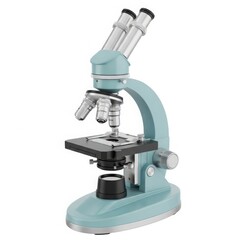 Turquoise compound microscope for scientific observation