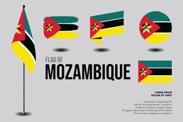 Set of Mozambique flag in 5 designs