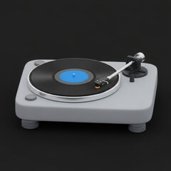 Modern turntable playing a vinyl record with blue label