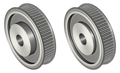 Timing pulley 64 teeth. Synchronous belt drives. Machine part. 3D rendering