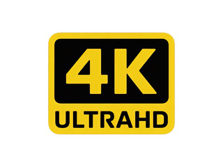 Bright yellow and black icon with the bold text 4k ultra hd signifying high definition resolution