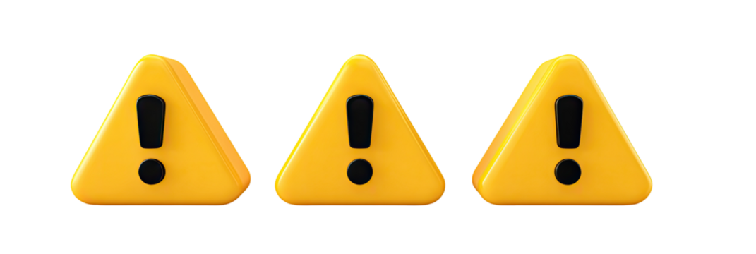 Three bright yellow warning triangles with exclamation marks