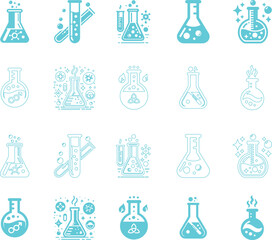 modern science icons featuring flasks, test tubes, and chemical symbols for innovation collection