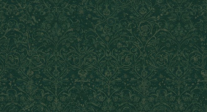 Fototapeta Seamless dark green vintage floral pattern. An abstract wallpaper with an antique, rustic feel.