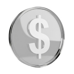 Obraz premium A clean and modern 3D dollar sign icon in a transparent silver circle, representing finance, currency, and investment