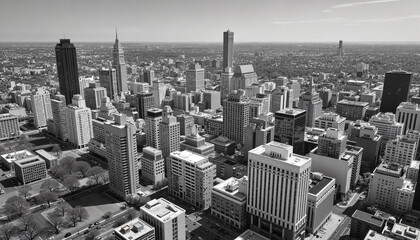 Urban skyline in monochrome, modern architecture perspective