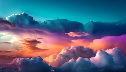 abstract sky with clouds in teal orange and purple tones