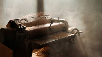 Planer machine in a carpentry workshop