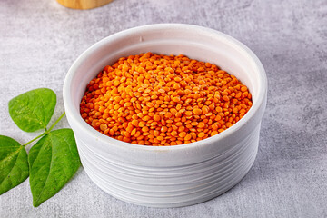 Raw dry red lentil in the bowl