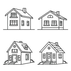 Stylish vector illustration of urban houses in black and white, representing architecture, real estate, and modern living.