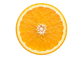 Juicy Orange Slice With Water Droplets isolated on a transparent background citrus fruit