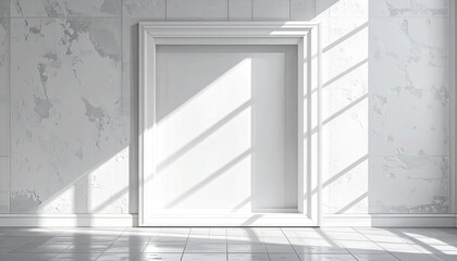 Obraz premium White Frame in Room with Tile Floor and Sunlight