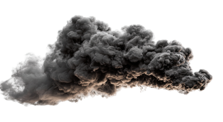 A large, dark gray smoke cloud, with a visible outline