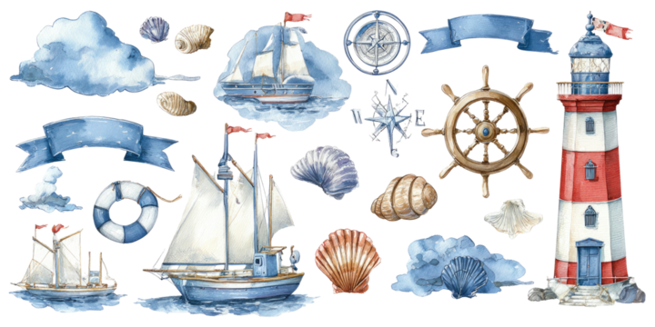 Watercolor nautical illustrations